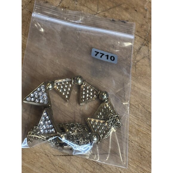 Gold-Tone Triangle Statement Necklace With Rhinestone Accents & Chain Clasp Clos - Picture 4 of 9